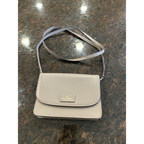 USED FLAWS Kate Spade Gray Grey Leather Crossbody Bag - Picture 1 of 14
